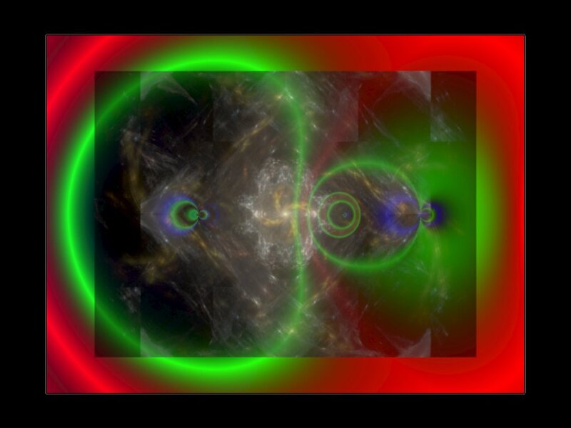 Abstract Fractal Pattern — Red, Dramatic, Digital Art, Green Rings