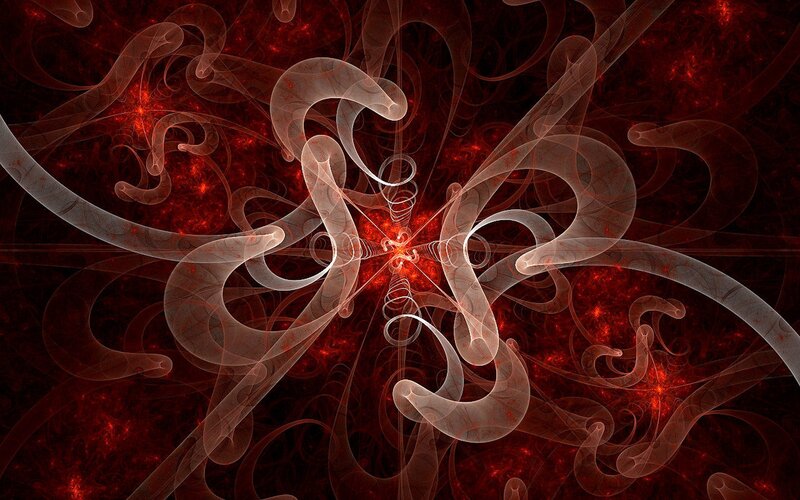Abstract Fractal Pattern — Red, Dramatic, Digital Art, Spirals, Red Background