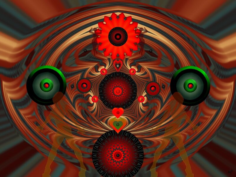 Abstract Fractal Pattern — Red, Hypnotic, Digital Art, Eyes