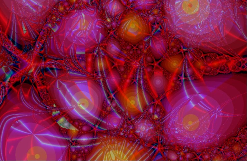 Abstract Fractal Pattern — Red, Vibrant, Digital Art, Circles