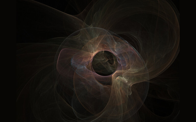 Abstract Fractal Swirl — Black, Mysterious, Digital Art, Swirls, Light, Darkness, Brown, White
