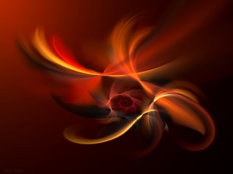 Abstract Fractal Swirl — Red, Dramatic, Digital Art, Swirls, Light Trails