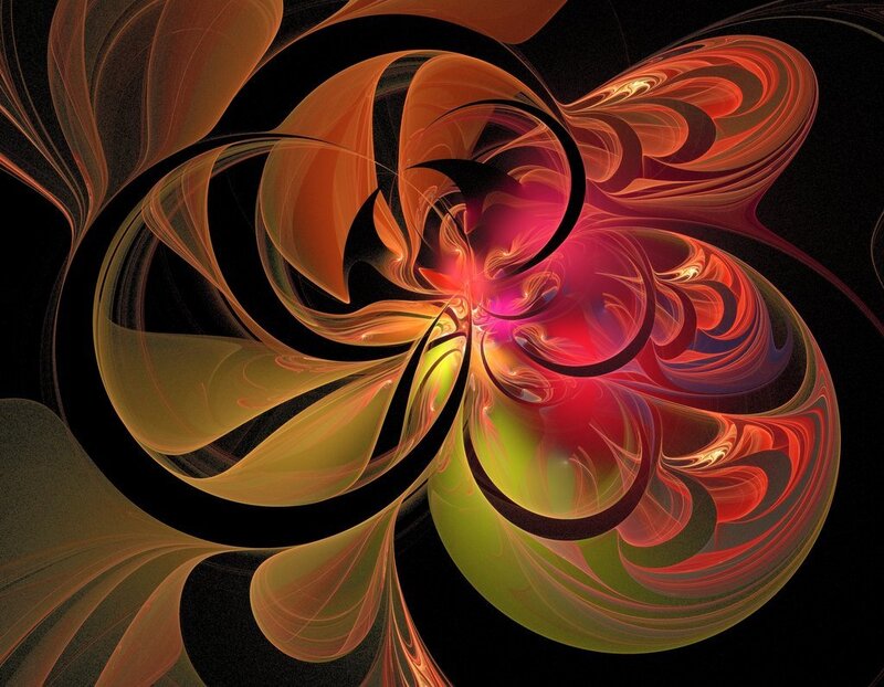 Abstract Fractal Swirl — Red, Dynamic, Digital Art, Swirls, Colorful