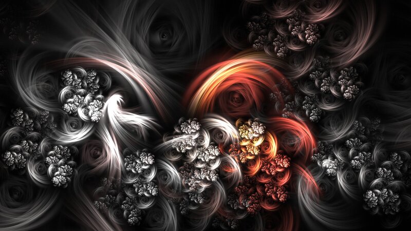 Abstract Fractal Swirls — Black, Dramatic, Digital Art, Flowers