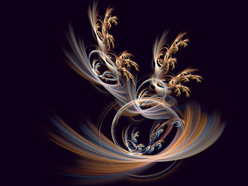 Abstract Fractal Swirls — Black, Dynamic, Digital Art, Light Trails