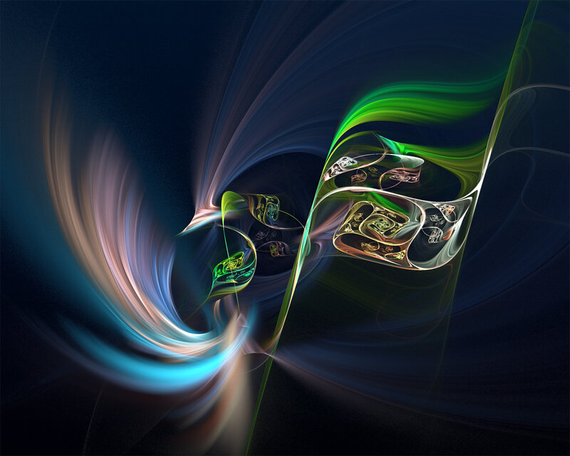 Abstract Fractal Swirls — Green, Dynamic, Digital Art, Light Trails