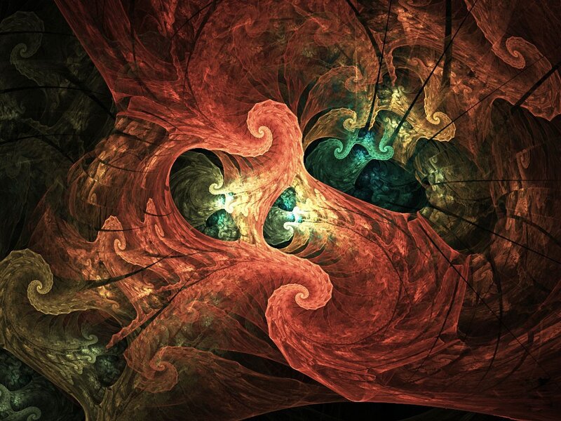 Abstract Fractal Swirls — Red, Dramatic, Digital Art, Light, Darkness