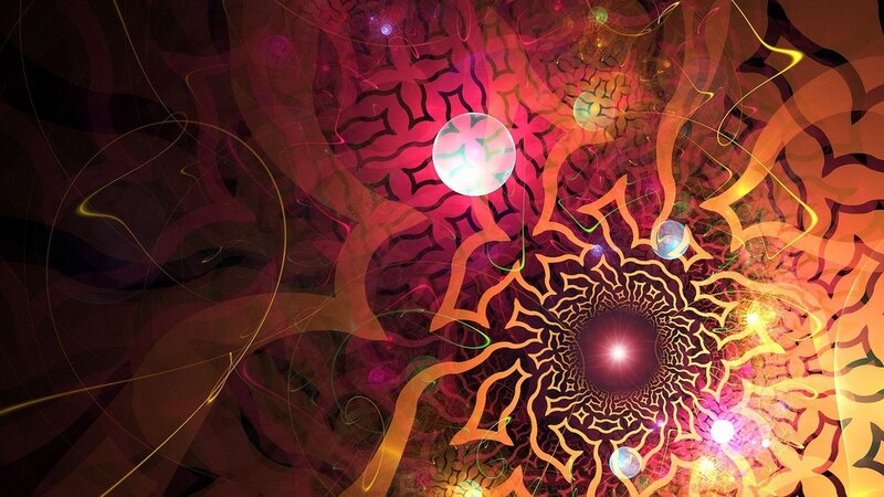 abstract fractal tunnel with glowing orbs