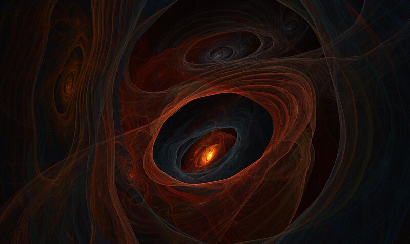Abstract Fractal Vortex — Red, Dramatic, Digital Art, Light, Swirls, Black, Orange