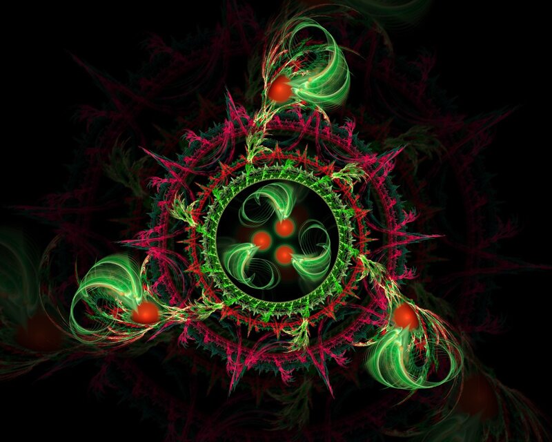 Abstract fractal with green and red patterns