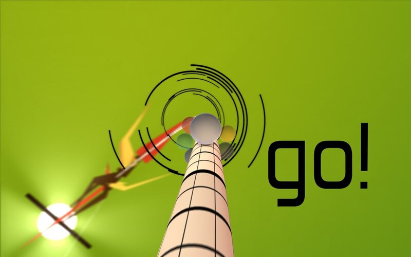abstract game scene with go text