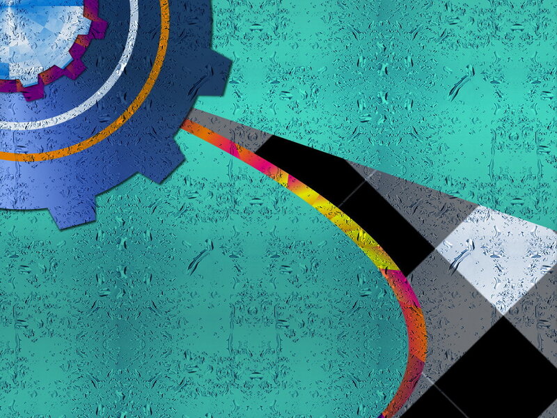 Abstract gear and rainbow design