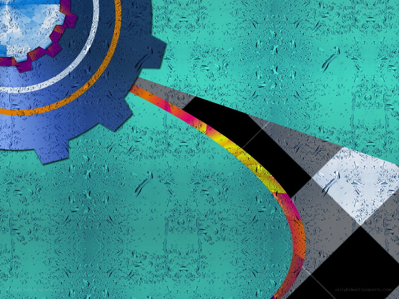 Abstract gear and rainbow design