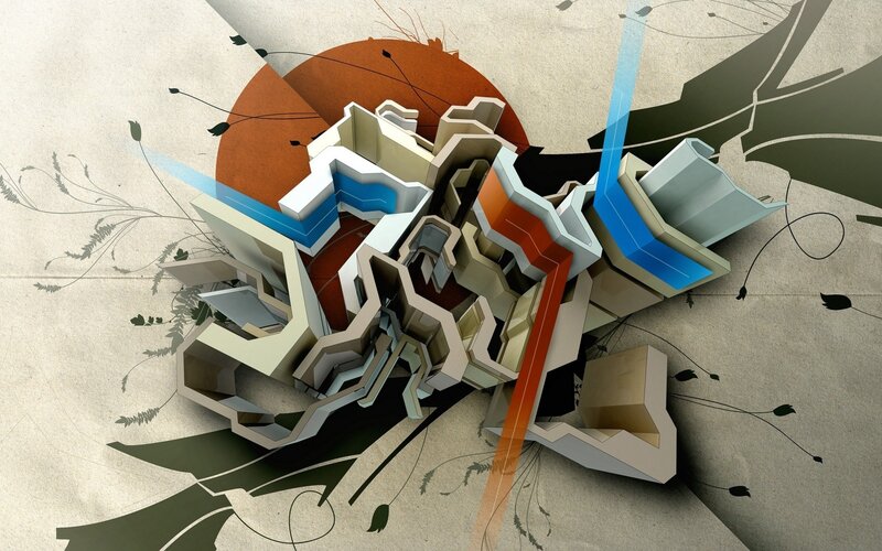 abstract geometric art with floral elements