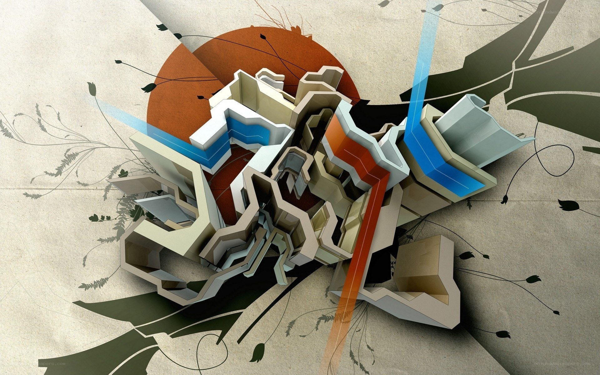 abstract geometric art with floral elements