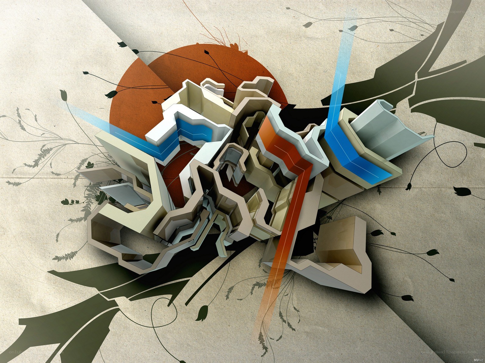 Abstract geometric art with nature elements