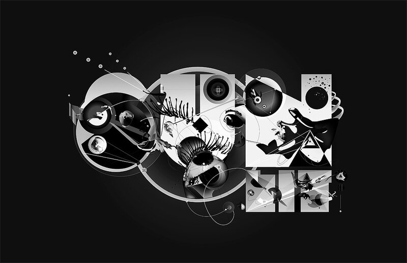 Abstract Geometric Composition — Black, Dynamic, Circles