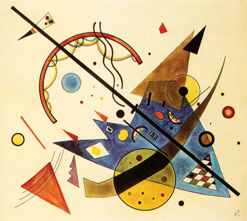 Abstract Geometric Composition — Blue, Dynamic, Circles, Triangles