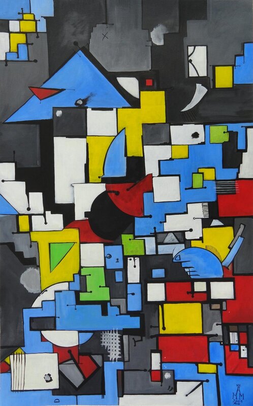 Abstract Geometric Composition — Blue, Dynamic, Shapes