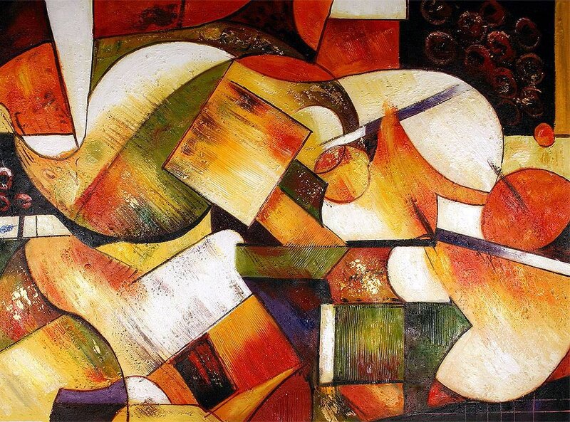 Abstract Geometric Composition — Red, Dynamic, Painting