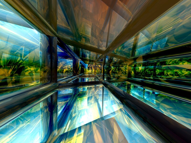 Abstract Geometric Corridor — Blue