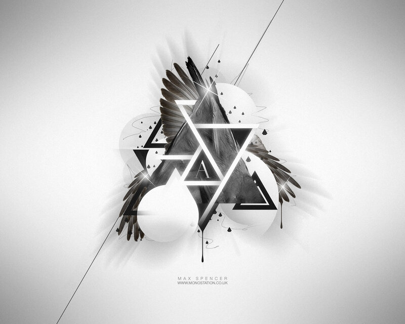 Abstract Geometric Design — Black, Minimalist, Digital Art, Feathers