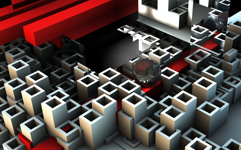 Abstract geometric maze with spheres
