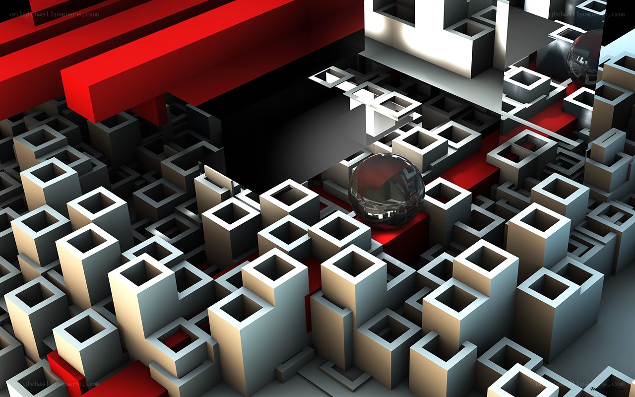 Abstract geometric maze with spheres