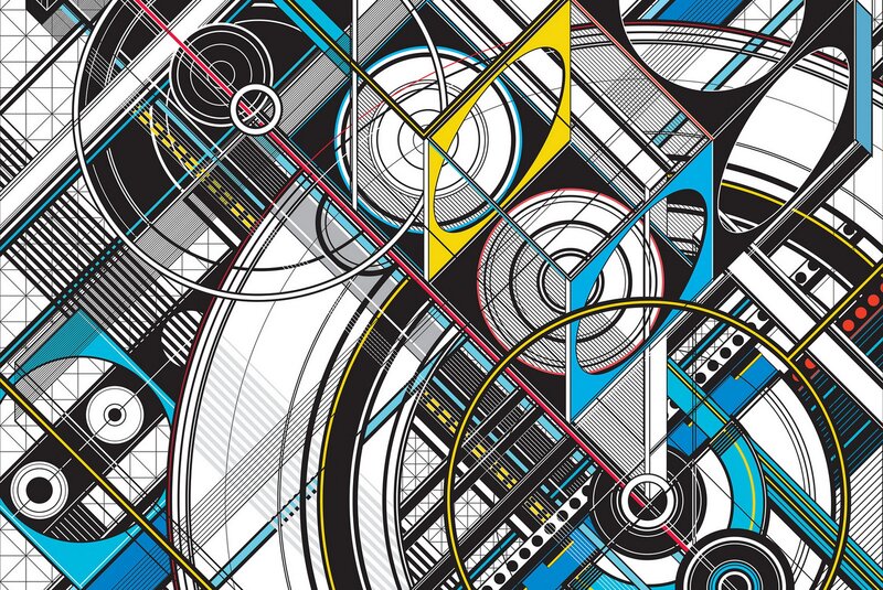 Abstract Geometric Pattern — Blue, Dynamic, Vector Art, Circles
