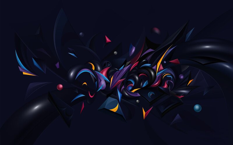 Abstract Geometric Shapes — Black, Dynamic, Digital Art, Spheres