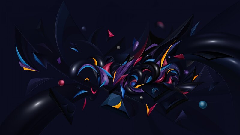Abstract Geometric Shapes — Black, Dynamic, Digital Art