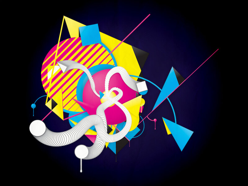 Abstract Geometric Shapes — Pink, Vibrant, Digital Art