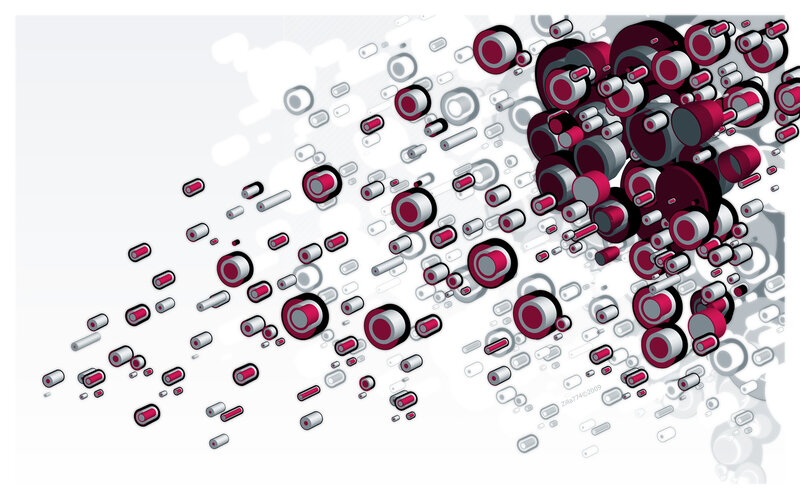Abstract Geometric Shapes — Red, Dynamic, Digital Art, Circles