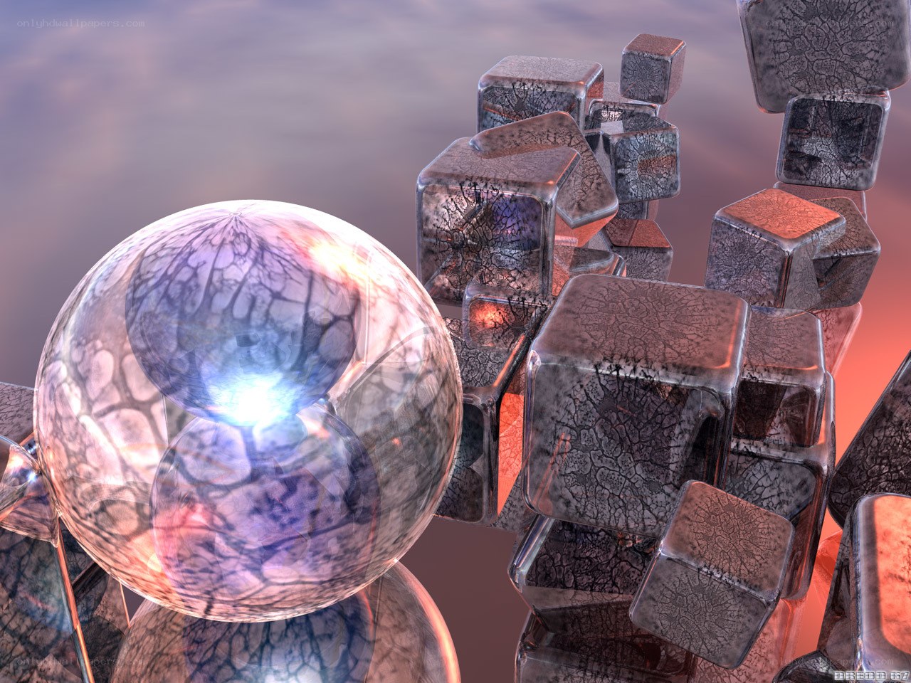 Abstract geometric shapes with glowing sphere