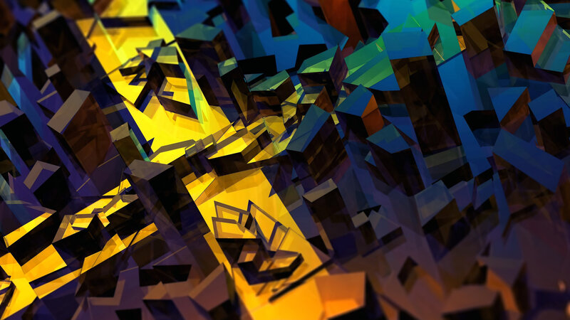 Abstract Geometric Shapes — Yellow, Dynamic, Digital Art, Blue