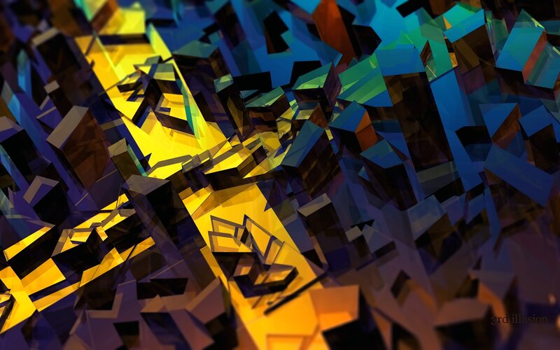 Abstract Geometric Shapes — Yellow, Dynamic, Digital Art