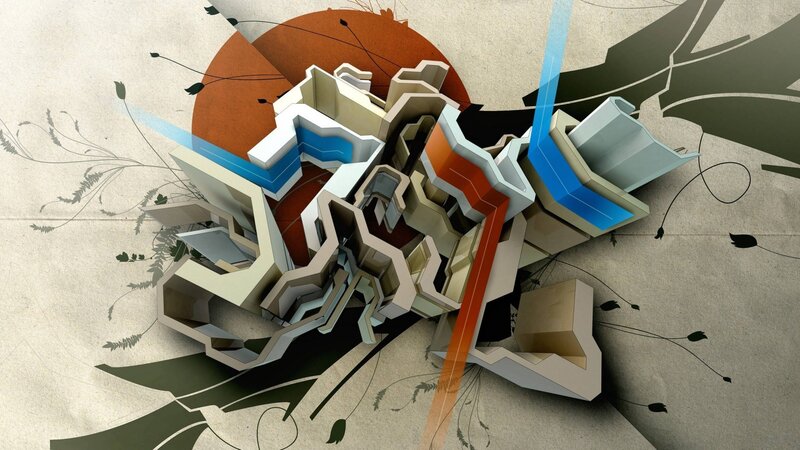 Abstract Geometric Structure — Beige, Dynamic, Digital Art, Flowers, Leaves