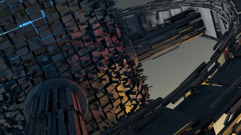 Abstract Geometric Structure — Black, Dramatic, 3d Render, Metallic Blocks