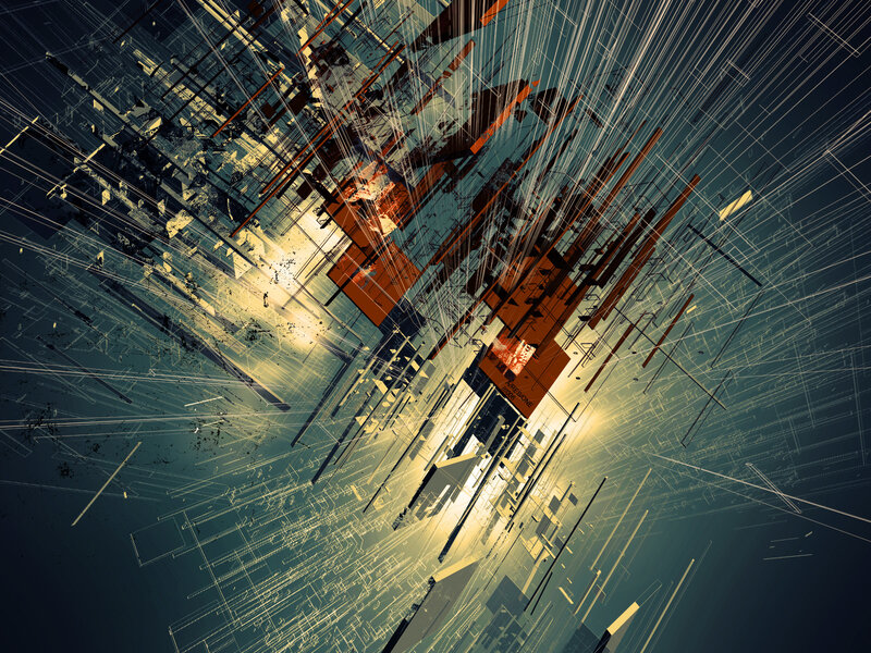 Abstract Geometric Structure — Black, Dramatic, Digital Art, Lines