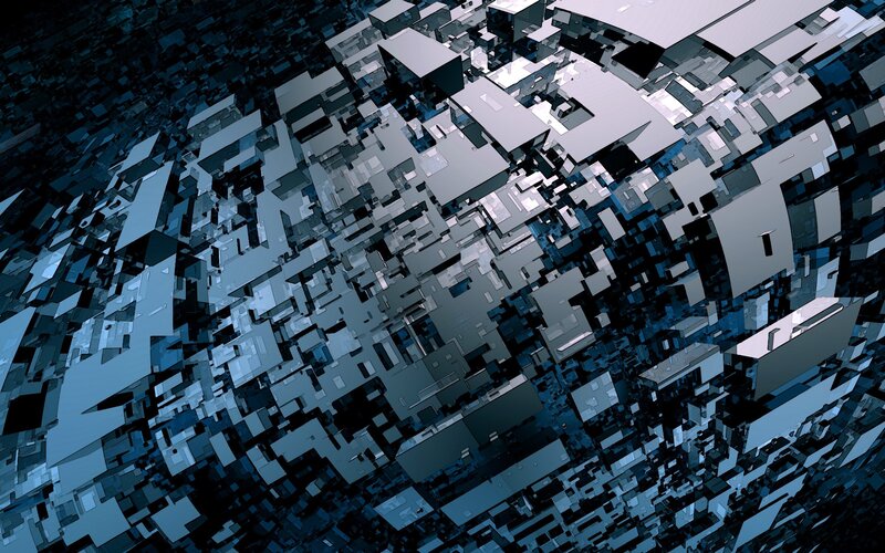Abstract Geometric Structure — Blue, Dark, 3d Render