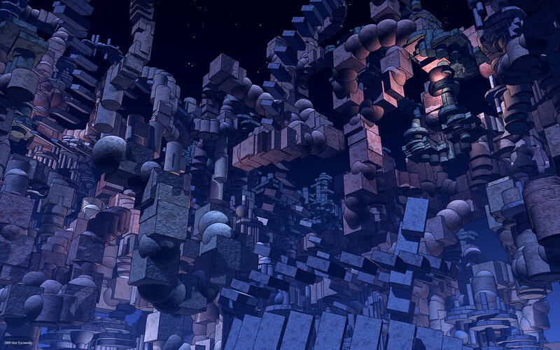 Abstract Geometric Structure — Blue, Dramatic, Night