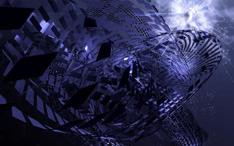 Abstract Geometric Structure — Purple, Dramatic, Digital Art, Light Burst