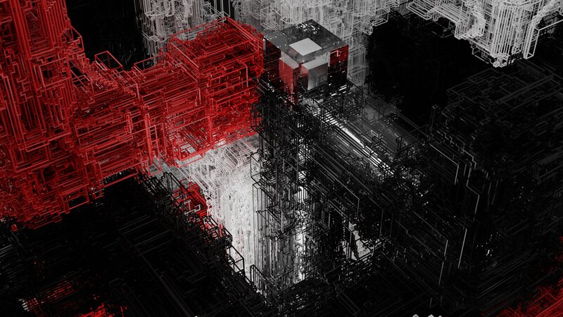 Abstract Geometric Structure — Red, Dramatic