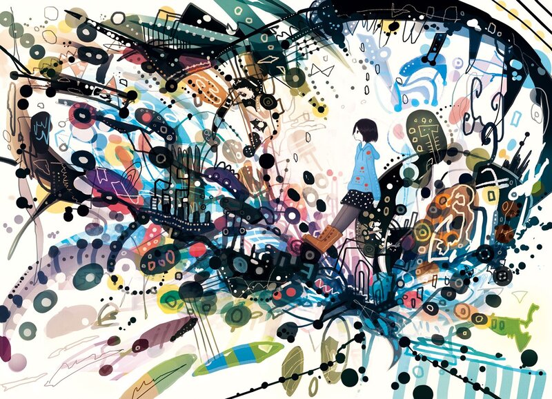 abstract girl in colorful chaos