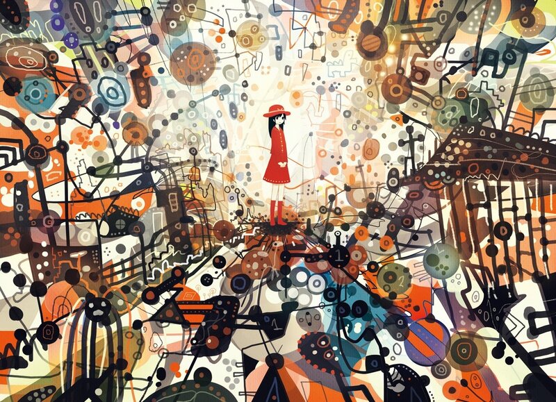 abstract girl in red coat
