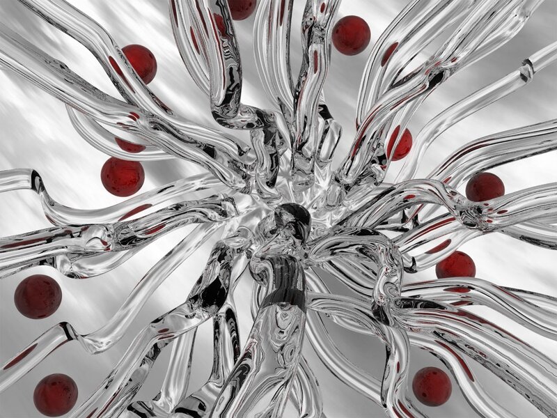 abstract glass and red spheres