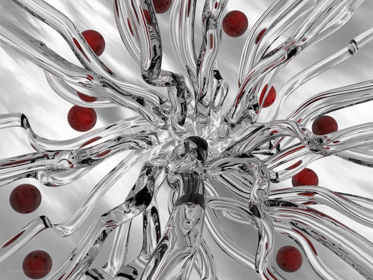 abstract glass and red spheres