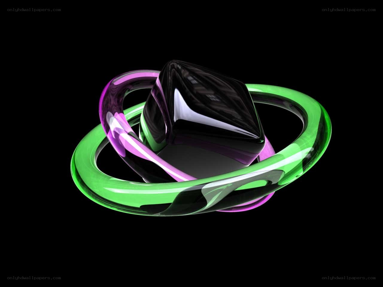 Abstract glass rings and cube