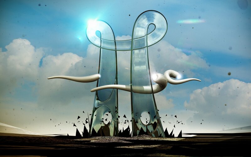 Abstract glass sculpture in desert