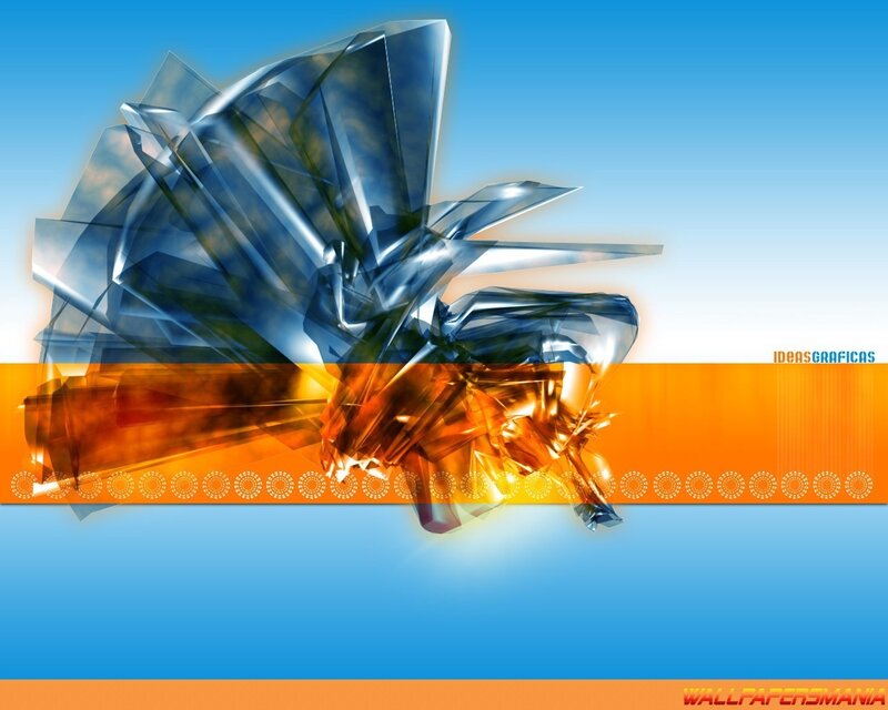 Abstract glass sculpture on blue orange